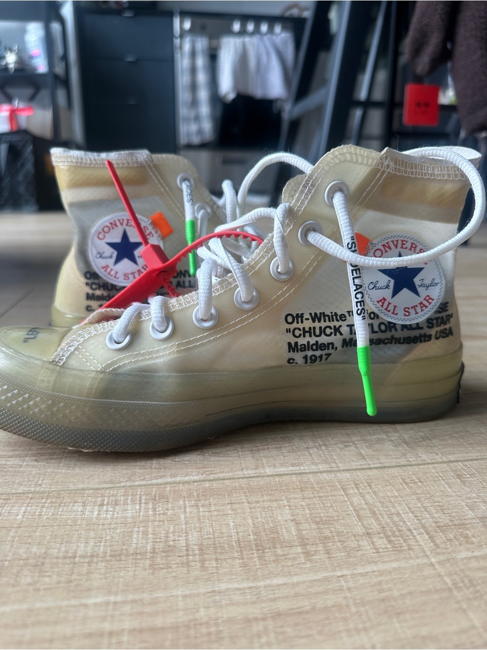 Converse Kids High-Top Sneakers in Cream with Neon Accents